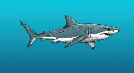 Shark illustration on light blue background