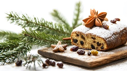 Delicious Christmas Stollen Cake with Powdered Sugar and Star Anise