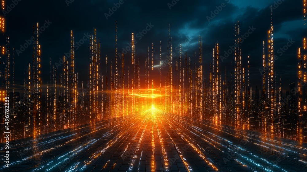Poster digital horizon: witness the cutting-edge of technology, with a mesmerizing cityscape illuminated by
