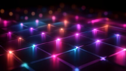 Obraz premium Illuminated Grid: A stunning network of interconnected points of light, glowing vibrantly against a dark backdrop, showcasing the beauty of connectivity and data flow.
