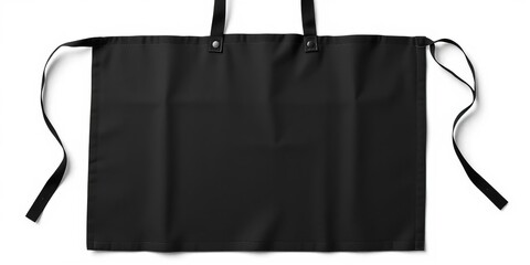 Black fabric apron template, realistic vector illustration on white background, attire, clean