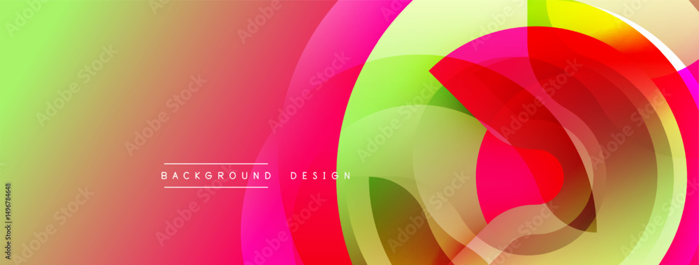 Poster vibrant abstract shapes blend, creating dynamic colorful background. gradients shift from green to p
