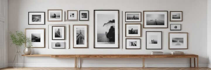 Modern gallery wall mockup  Various sized frames on white wall  Stylish interior design ,  interior design,  texture,  display