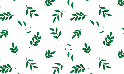 Green Leaf Seamless Pattern on White Background