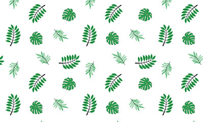 Tropical Green Leaf Seamless Pattern on White Background