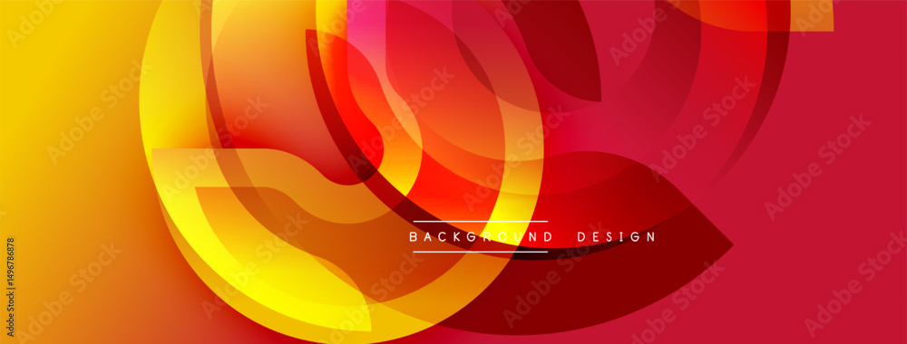 Poster abstract dynamic shapes, vibrant colors blend. yellow, orange, red gradients create modern design. t