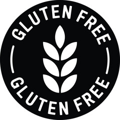 Minimalist gluten free symbol featuring wheat ear icon design for food packaging and product labeling on a black circular background