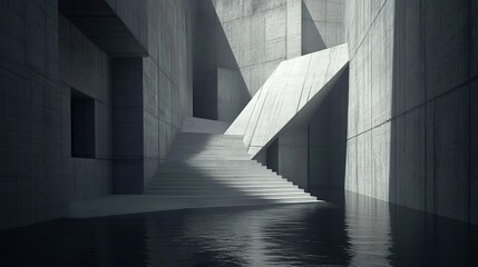 Obraz premium Abstract concrete structures, flooded interior, minimalist design