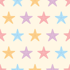 Vector pattern with multicolored pastel starfish