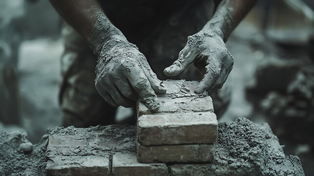 Hands Molding Bricks with Clay