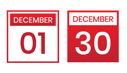 red color daily calendar editable vector file, calendar december with shape editable date