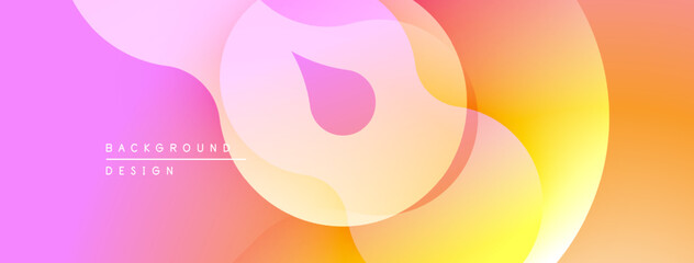 Abstract gradients blend, creating soft shapes. Pink, orange, yellow hues dominate composition. Modern design element.
