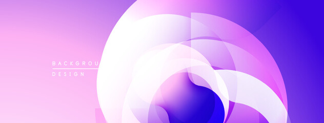 Abstract gradient shapes overlap, creating dynamic visual effect. Soft purple, blue hues dominate composition. Modern design element.