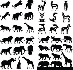 Animal Silhouette Set – Wild & Farm Animal Vector Collection Animal Icons Pack – Wildlife, Pets, and Farm Creatures Silhouettes