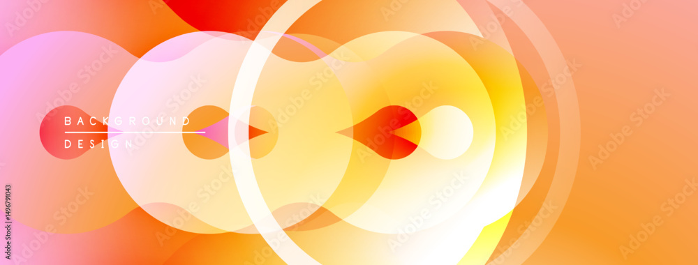 Poster Abstract gradient layers create dynamic circular composition. Warm colors dominate, evoking energy, fluidity. Modern design element.