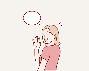 Smiling Woman Greeting with a Friendly Wave
.Hand drawn style vector design illustrations.