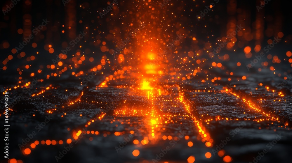 Poster abstract digital pathway: a captivating digital artwork illuminates a textured surface with fiery li