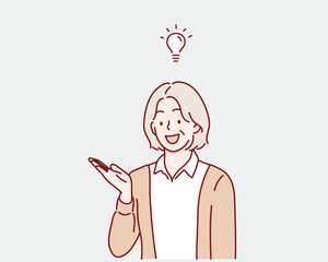 Senior woman Getting a New Idea. Hand drawn style vector design illustrations.