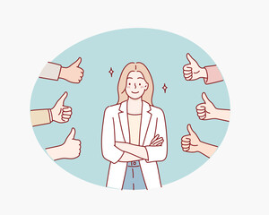 People Cheering with Thumbs Up Gesture. Hand drawn style vector design illustrations.