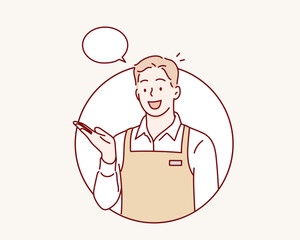 Store Clerk Assisting Customer with Service. Hand drawn style vector design illustrations.