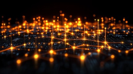 Fototapeta premium Illuminated Digital Network: A vibrant display of a digital network lights up with glowing connections, highlighting the interconnectedness of technology in a captivating visualization.