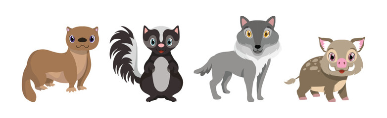 Funny Forest Animal and Woodland Fauna with Cute Snout Vector Set