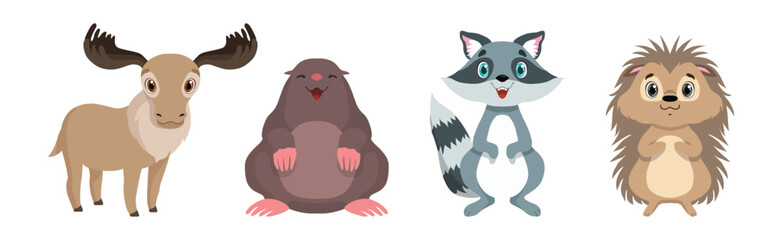 Funny Forest Animal and Woodland Fauna with Cute Snout Vector Set