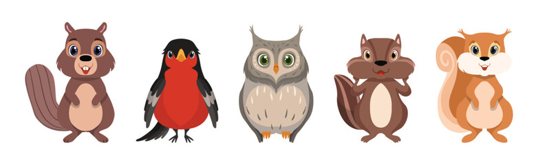 Funny Forest Animal and Woodland Fauna with Cute Snout Vector Set