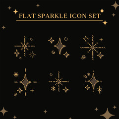 Cute flat simple minimal line illustration set of sparkle twinkle star icon elements. Manga cartoon style. For scrapbooking, graphic, social media, decoration