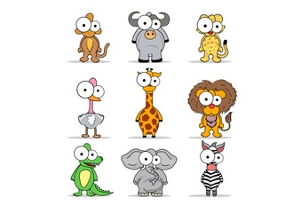 African_Animals Big set isolated animals. Vector collection funny animals. Cute animals: forest, farm, domestic, polar in cartoon style. Giraffe, elephant, crab, rabbit, fox 