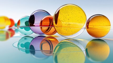 Floating Colorful Glass Spheres in Vibrant Water Reflection