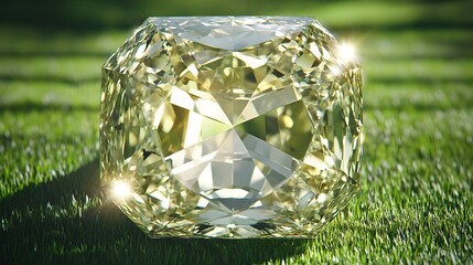 Radiant Cut Yellow Diamond Gemstone on Grass