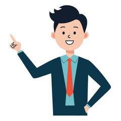 Business man pointing finger at something. Happy face. Hand drawn style vector design illustrations. 