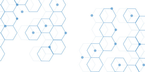 Abstract white background with blue hexagons seamless pattern and geometric in vector design. Futuristic blue neon honeycombs. Modern technology design .Minimal style website banner, decoration .	
