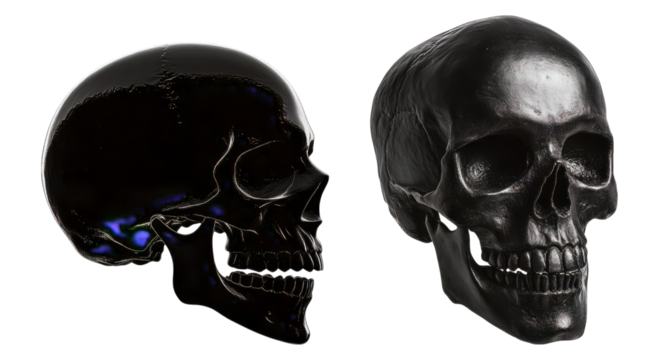 Realistic Black Skull Models for Halloween Decorations and Art Isolated Transparent Background