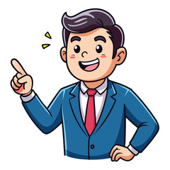 Business man pointing finger at something. Happy face. Hand drawn style vector design illustrations. 