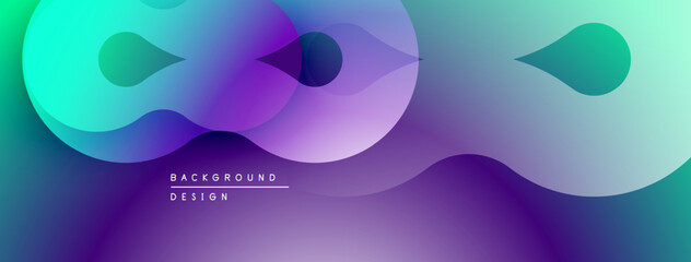 Abstract fluid shapes, vibrant purple, blue, teal gradients. Modern design, smooth transitions, dynamic composition.
