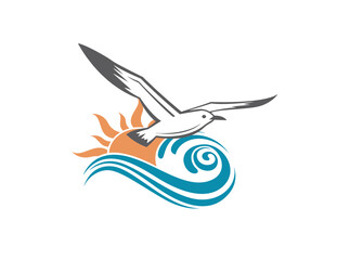 Download Bird Flying at Sunset with Sea Waves SVG – Coastal Logo, Icon & Scenic Vector Art for Design Projects