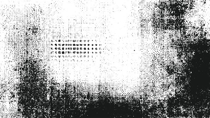 black and white glitch distorted grunge texture with halftone dots and dust particles for creative artwork