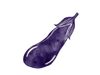 水彩で描いた夏野菜のみずみずしいナスのイラスト素材
