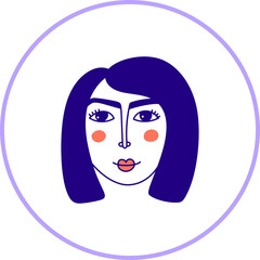 Hand drawn woman doodle face. Simple lady avatar portrait for social media, apps, icons, website