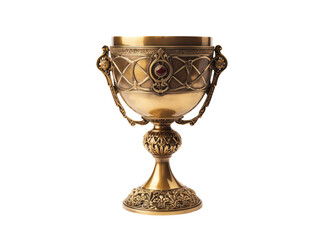ancient elegant luxury gold trophy cup isolated on white or transparent png