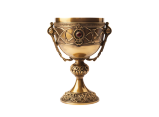 ancient elegant luxury gold trophy cup isolated on white or transparent png