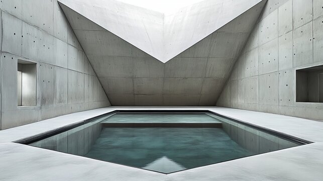 Modern concrete interior with a reflecting pool - Powered by Adobe