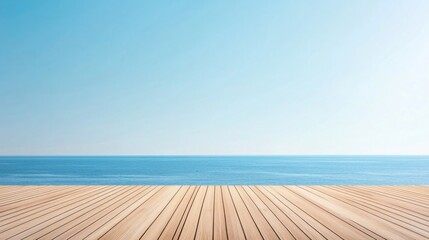 Fototapeta premium Tranquil Seascape: Wooden Deck Overlooking Serene Ocean