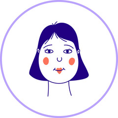 Hand drawn woman doodle face. Simple lady avatar portrait for social media, apps, icons, website