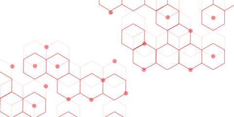 Abstract white background with red hexagons seamless pattern and geometric in vector design. Futuristic blue neon honeycombs. Modern technology design .Minimal style website banner, decoration .	

