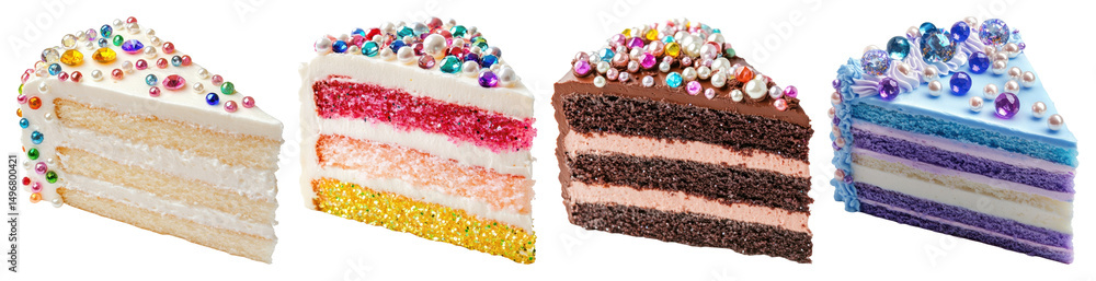 Poster png colorful layered cake slices, element set on transparent background
