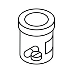 An isometric outline icon of a pills bottle
