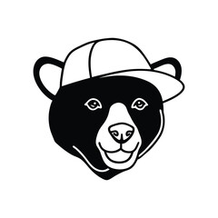 bear head in a baseball cap